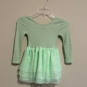 Girls Mint Green Long Sleeve Tulle Tiered Dress